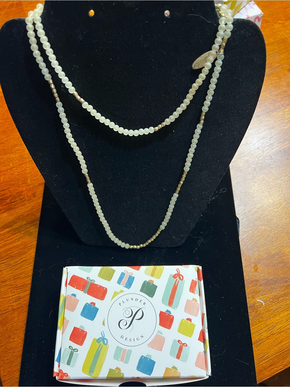 Plunder Cream Beaded Layered Necklace with Gold Accents
